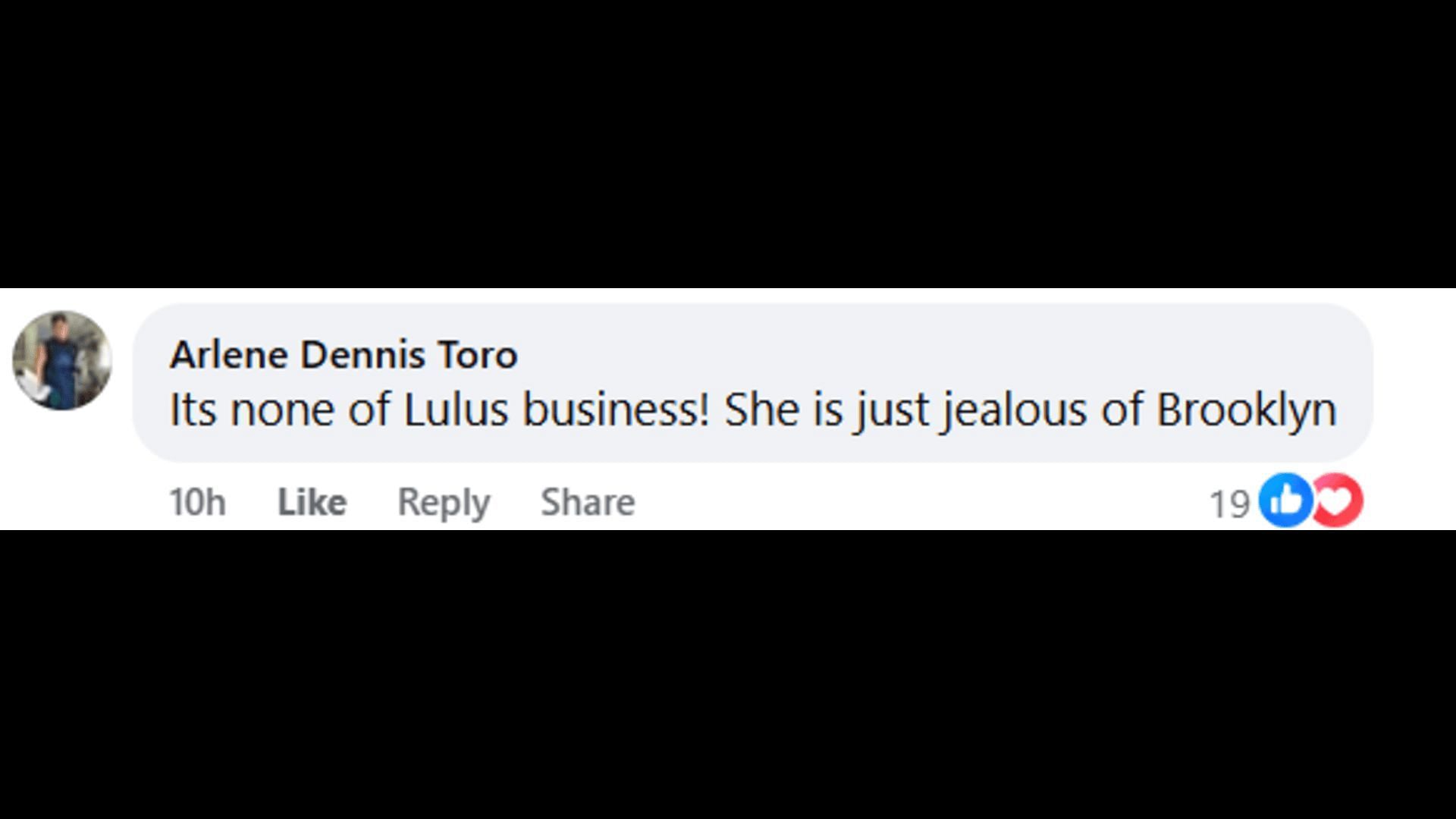 A post made by a fan, saying Lulu was jealous of Brook Lynn (Image via Facebook/General Hospital Fans - Official)